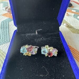 Elegant Multi-Color real Gemstone rhodium plated sterling silver Earrings